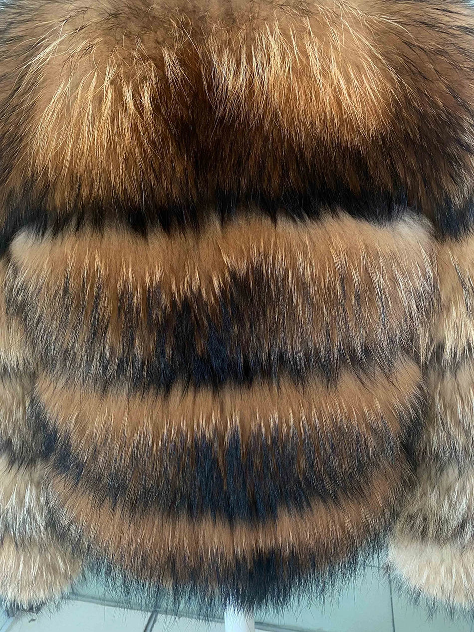 Winter Real Fur Women Raccoon Natural Fur Coat Silver Fox Long Vest Warm Luxury Jacket Parkas With Leather Fur Clothe For Female