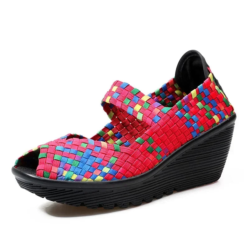 Wedge Platform Weave Sandals Fashion Peep Toe Comforty Breathable Mom Shoes Female Casual Thick Bottom Sandalias Mujer 2024