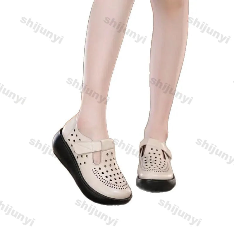 Women's Wedge Casual Shoes 2026 Summer New Non Slip Breathable Platform Hollow Sandals Fashion Comfortable Flat Shoes