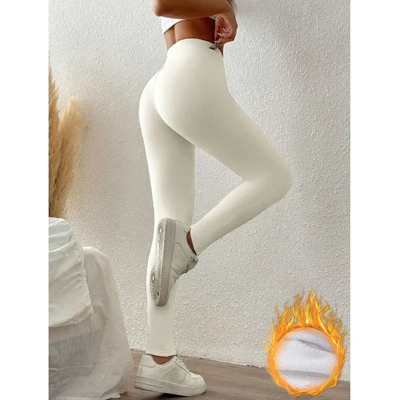 Thicken Super Warm Winter Leggings Women Skinny Stretch High Waist Prevent Cold Leggings Solid Color Casual Plush Classic Pants