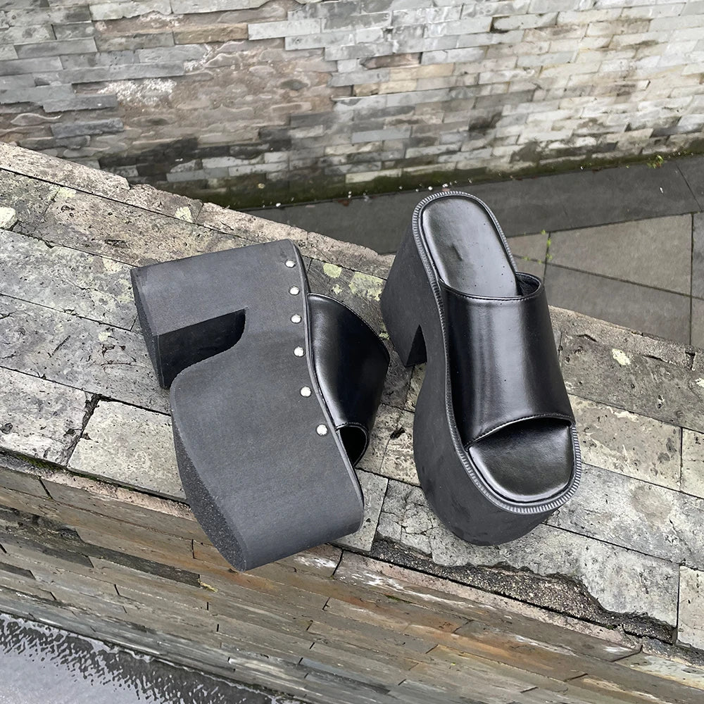 Gdgydh Popular European and American Style Thick-soled Wedge Heel Sandals for Women Platform Classic Slippers Outdoor Black