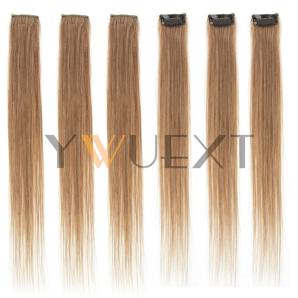 YWUEXT 6PCS Mini Clip in Human Hair Pad 1clip on Machine Weft Hair Extensions 12"-16" Natural Straight Clip Hair Piece 30g/pack