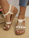 Shoes for Women Summer Women Wedge Bohemia Rhinestones Casual Platform Sandals Female Peep Toe Outdoor Beach Shoes 34-43