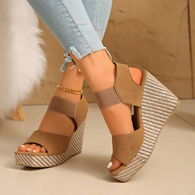 Women'S Thick Soled Square Toe Wedge Sandals Slip with Elastic Straps Toe Design for Height Summer Sandals Princess Shoes