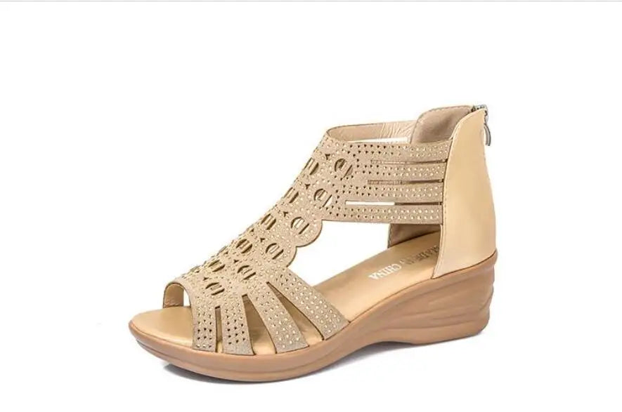 Sandal Woman Wedge Orthopedic Sandals for Women Black Shoe Elegant Brands Platform Roman Medium Heel Summer New 2025 Heels Shoes
