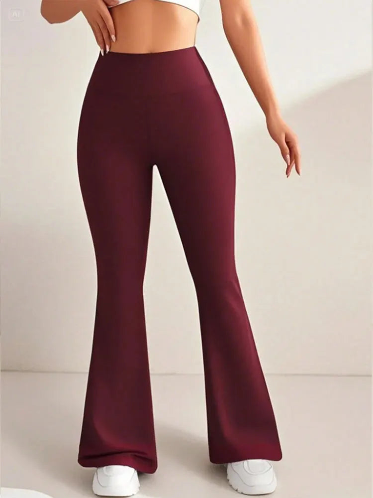 Women's High-Waisted Yoga Flare Pants - Red/White/Black Bootcut Workout Leggings,Plus Size Clothes,Pants & Capris,Jeans（New）