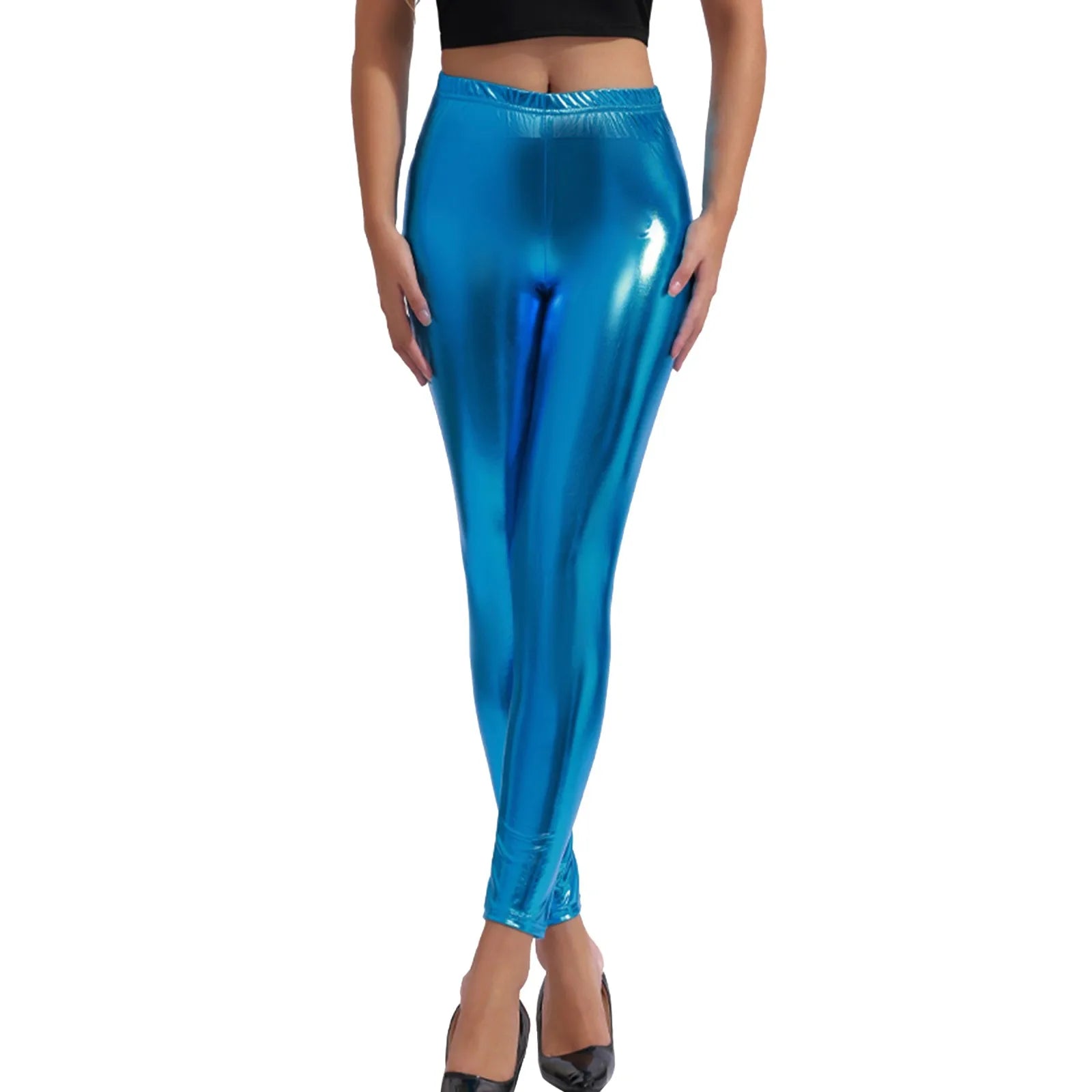 Women's Stretchy Faux Leather Leggings Sexy Metallic Color Wetlook High Waisted Tights Leggongs Slim Fit Clubwear Summer Pants