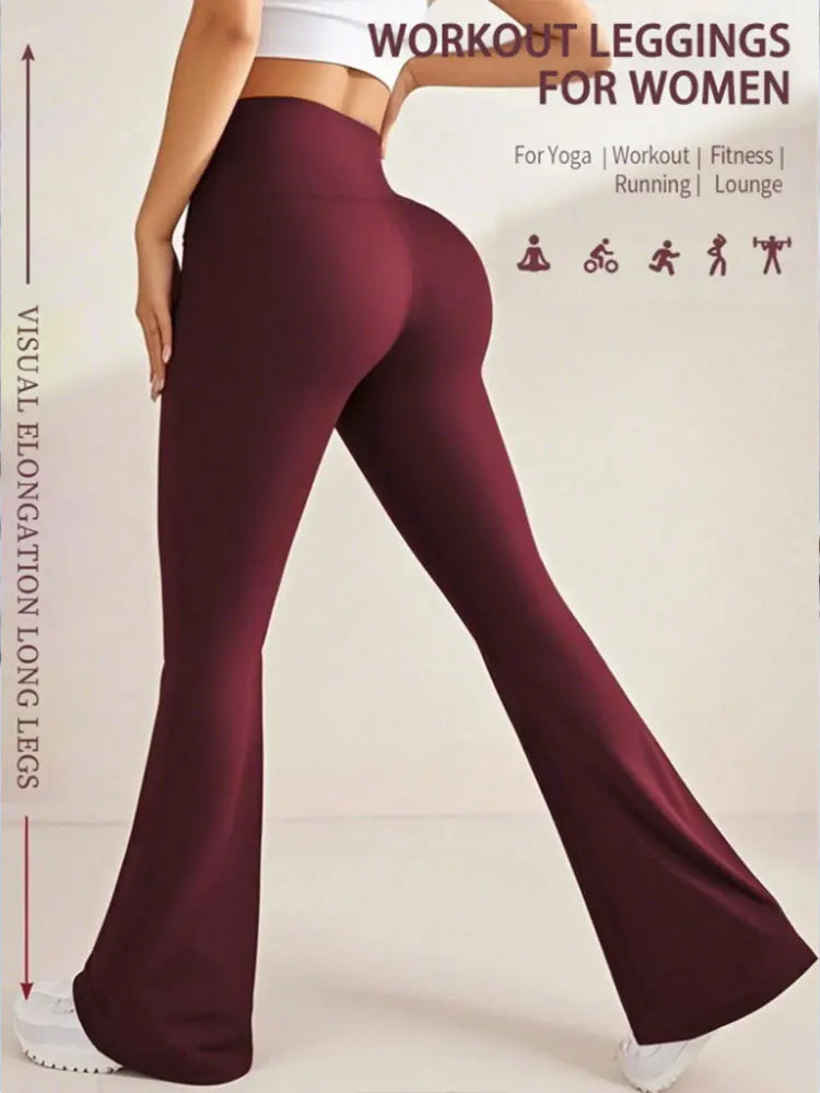 Women's High-Waisted Yoga Flare Pants - Red/White/Black Bootcut Workout Leggings,Plus Size Clothes,Pants & Capris,Jeans（New）