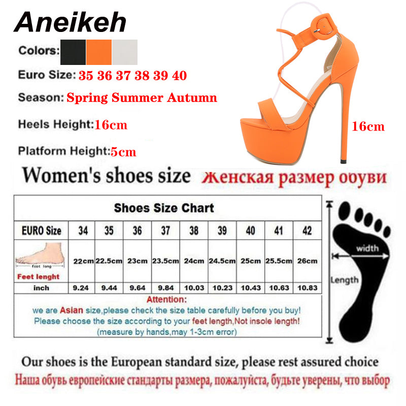 Aneikeh 2025 Sexy High Heel Women Shoes Open Toe PU Solid Ankle Buckle Strap Platform Sandals Ladies Nightclub Party Dress Pumps
