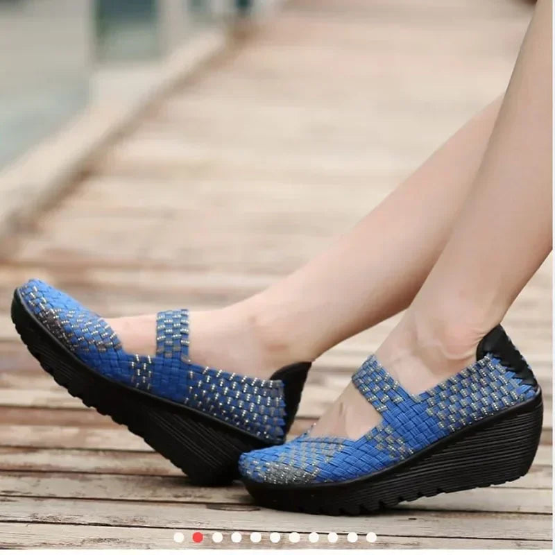 Wedge Platform Weave Sandals Fashion Peep Toe Comforty Breathable Mom Shoes Female Casual Thick Bottom Sandalias Mujer 2024