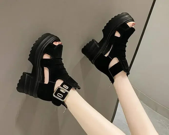 2025 Summer Sandals 8CM Wedge Heels Sneakers New Women Beach Flip Flop High Platform Casual Sandals Breathable Walking Slippers