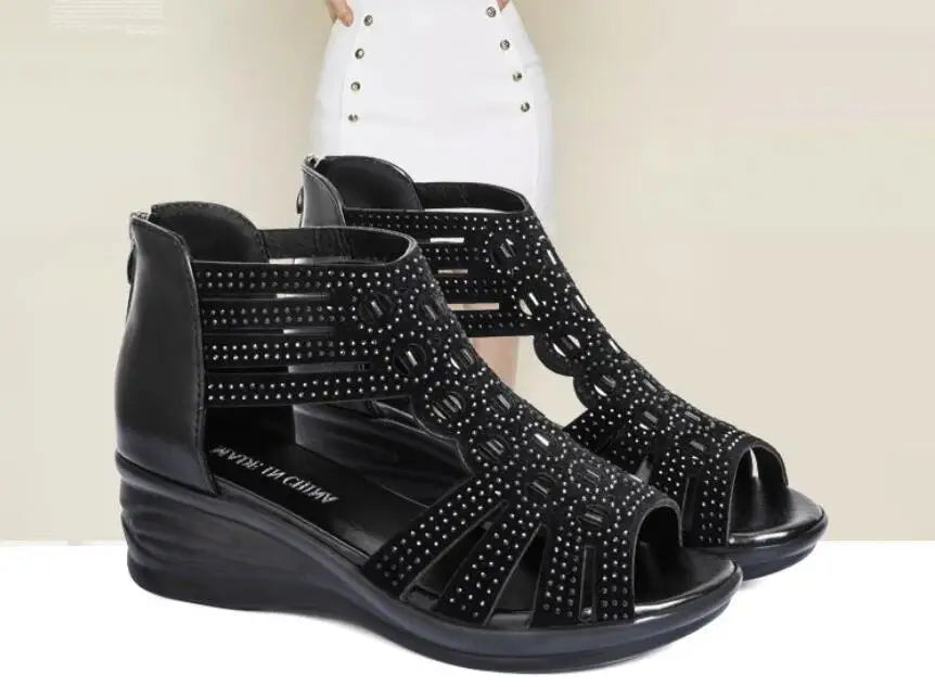 Sandal Woman Wedge Orthopedic Sandals for Women Black Shoe Elegant Brands Platform Roman Medium Heel Summer New 2025 Heels Shoes