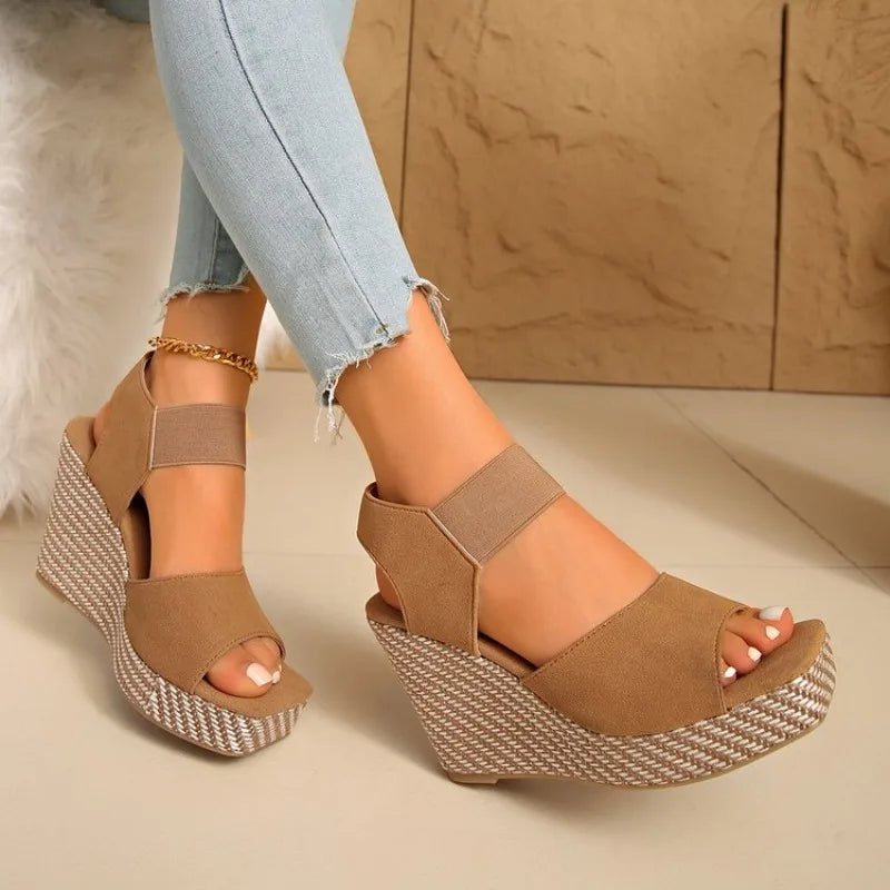 Women'S Thick Soled Square Toe Wedge Sandals Slip with Elastic Straps Toe Design for Height Summer Sandals Princess Shoes
