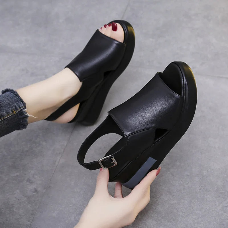 2025 Summer Wedge Platform Sandals Fashion Retro Romen Beach Shoes Ladies Casual Peep Toe Soft Comfortable Sandalias De Mujer