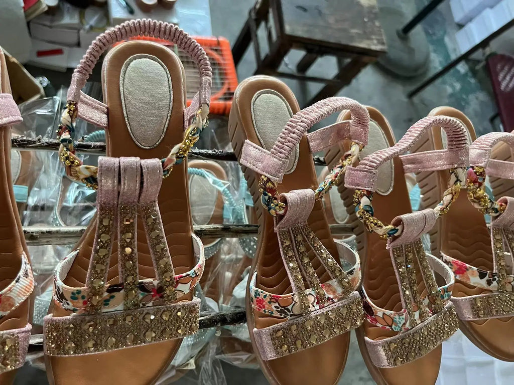 Shoes for Women Summer Women Wedge Bohemia Rhinestones Casual Platform Sandals Female Peep Toe Outdoor Beach Shoes 34-43