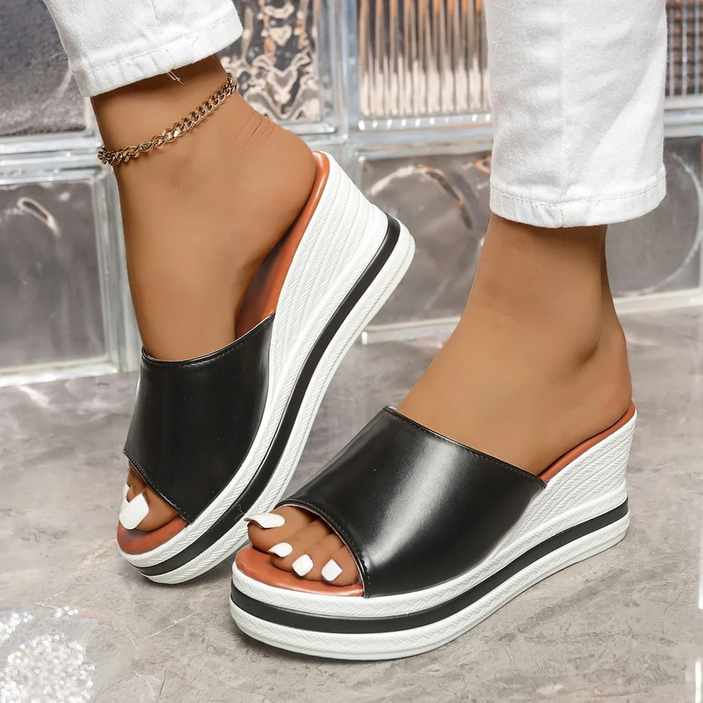 Women Sandals 2025 Retro Wedge Sandals Fish Mouth High Heels Shoes Women Thick Bottom Large Size Women Shoes Zapatos De Mujer
