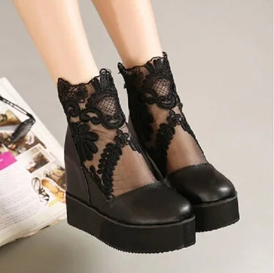 Fashion Woman Lace Shoes Wedge Heels Platform Pumps Sandals High Heel Women's Hollow-out Summer Non-slip Casual Designer Sandals