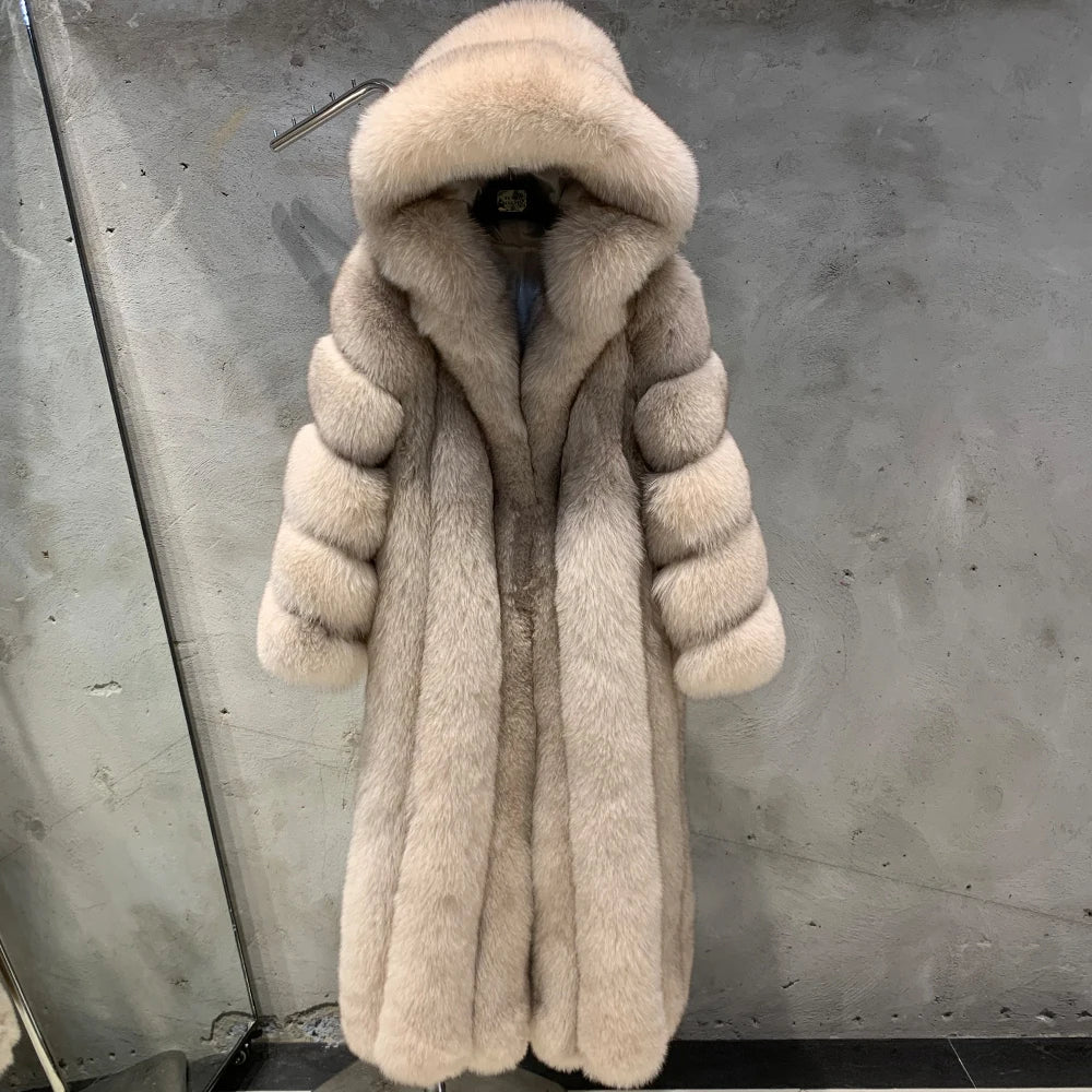 #GO BALLISTIC YA Long Ladies Fur Coat Hooded Women's Fur Outwear 22-06