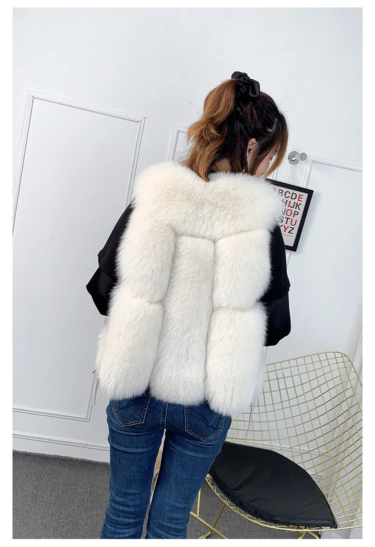 MPPM  New Women Fox Fur Vest Fashion Winter Genuine Fox Waistcoats Gilets V-neck Autumn Lady's Jackets Coats Top Quality Luxury