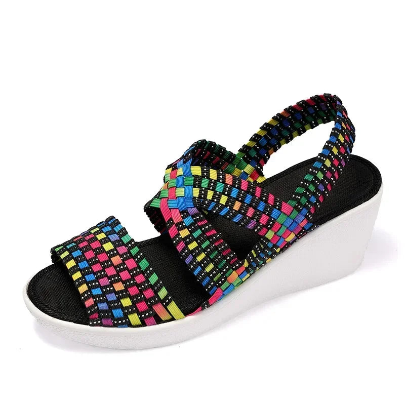 Wedge Platform Weave Sandals Fashion Peep Toe Comforty Breathable Mom Shoes Female Casual Thick Bottom Sandalias Mujer 2024