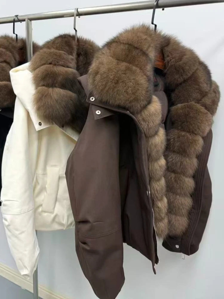 Reality Fur Jacket windproof Women Real Fur Jacket White Goose Down Coat Winter Thick Warm Casual Natural Fox Fur Collar Autumn