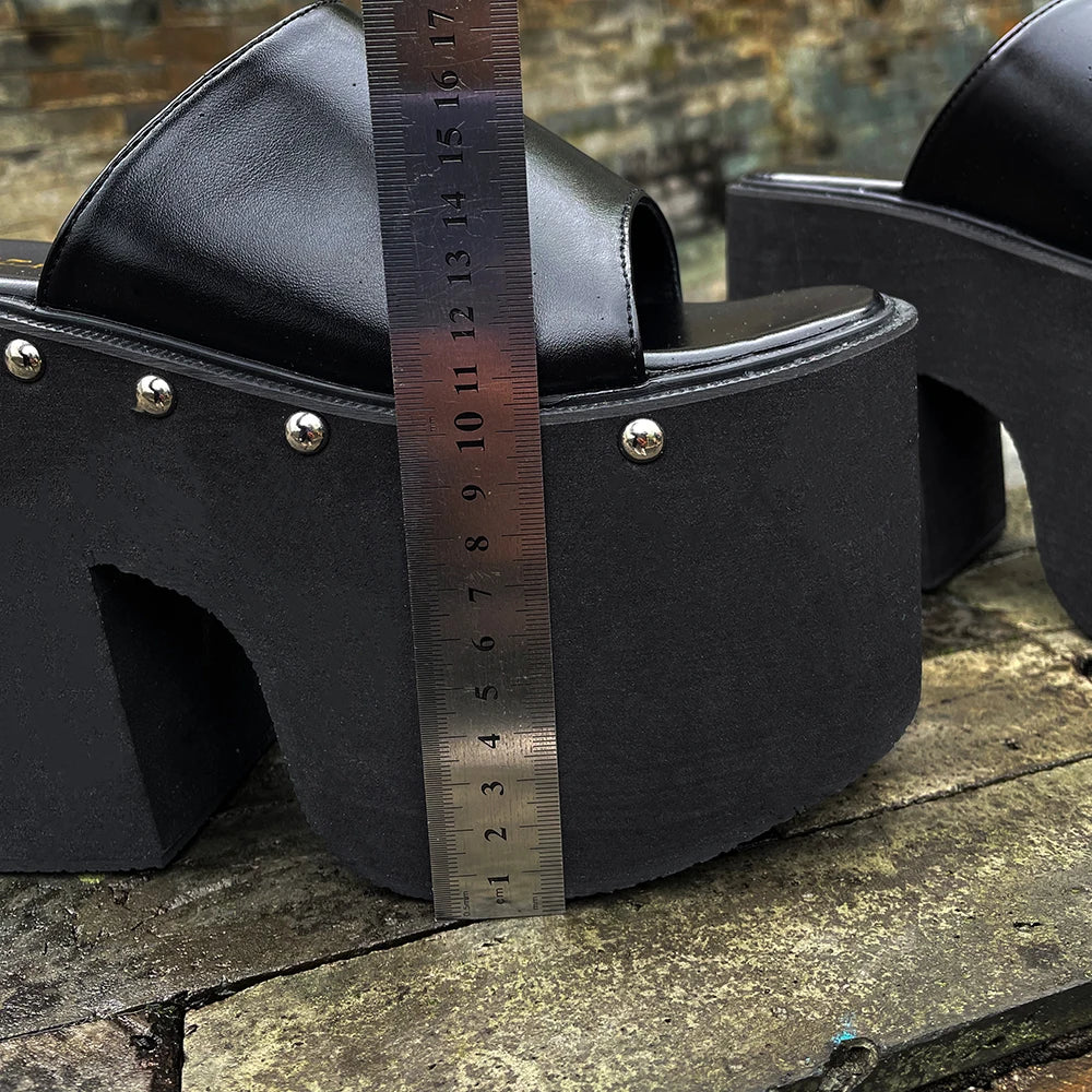 Gdgydh Popular European and American Style Thick-soled Wedge Heel Sandals for Women Platform Classic Slippers Outdoor Black