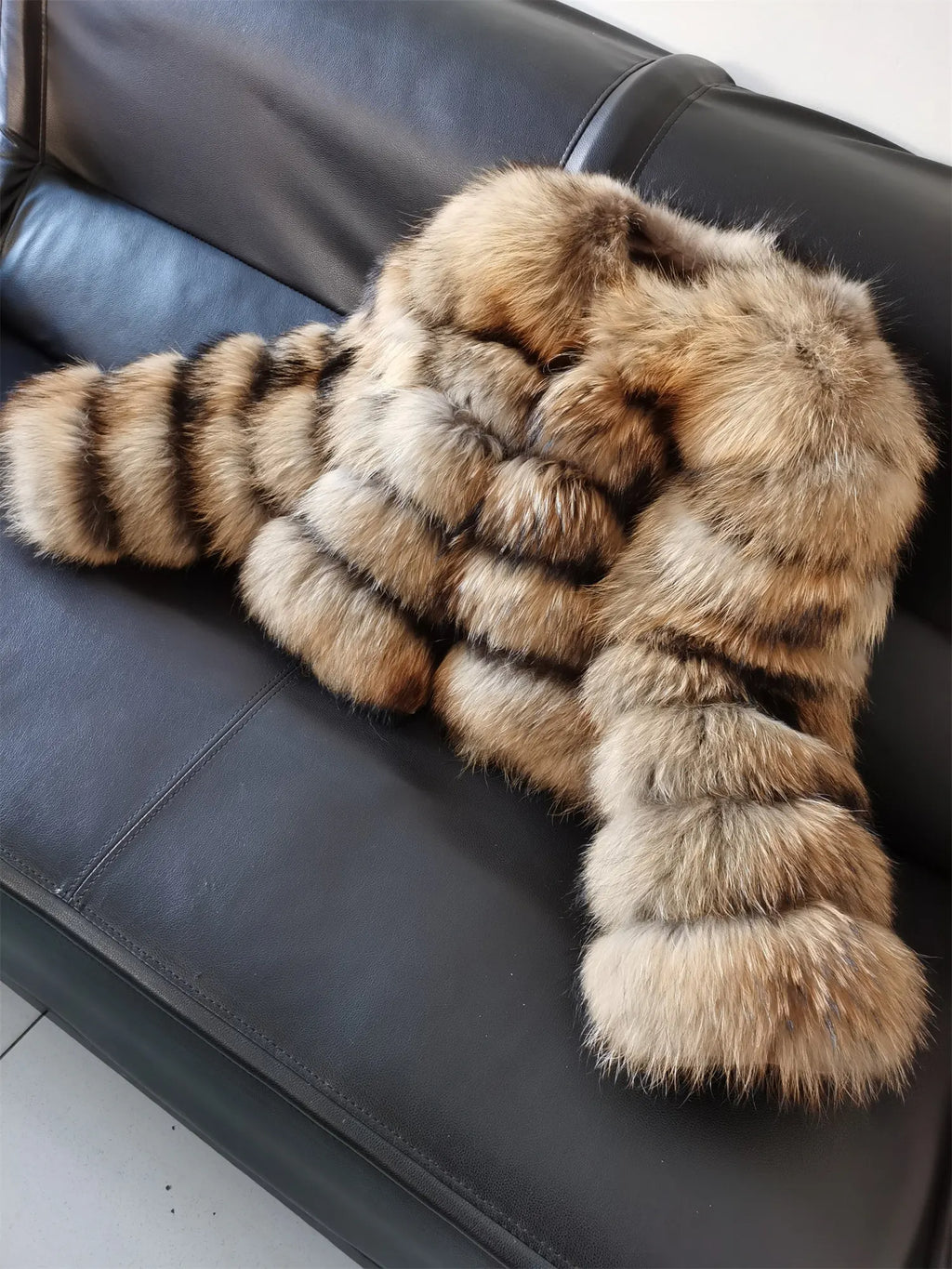 Winter Real Fur Women Raccoon Natural Fur Coat Silver Fox Long Vest Warm Luxury Jacket Parkas With Leather Fur Clothe For Female