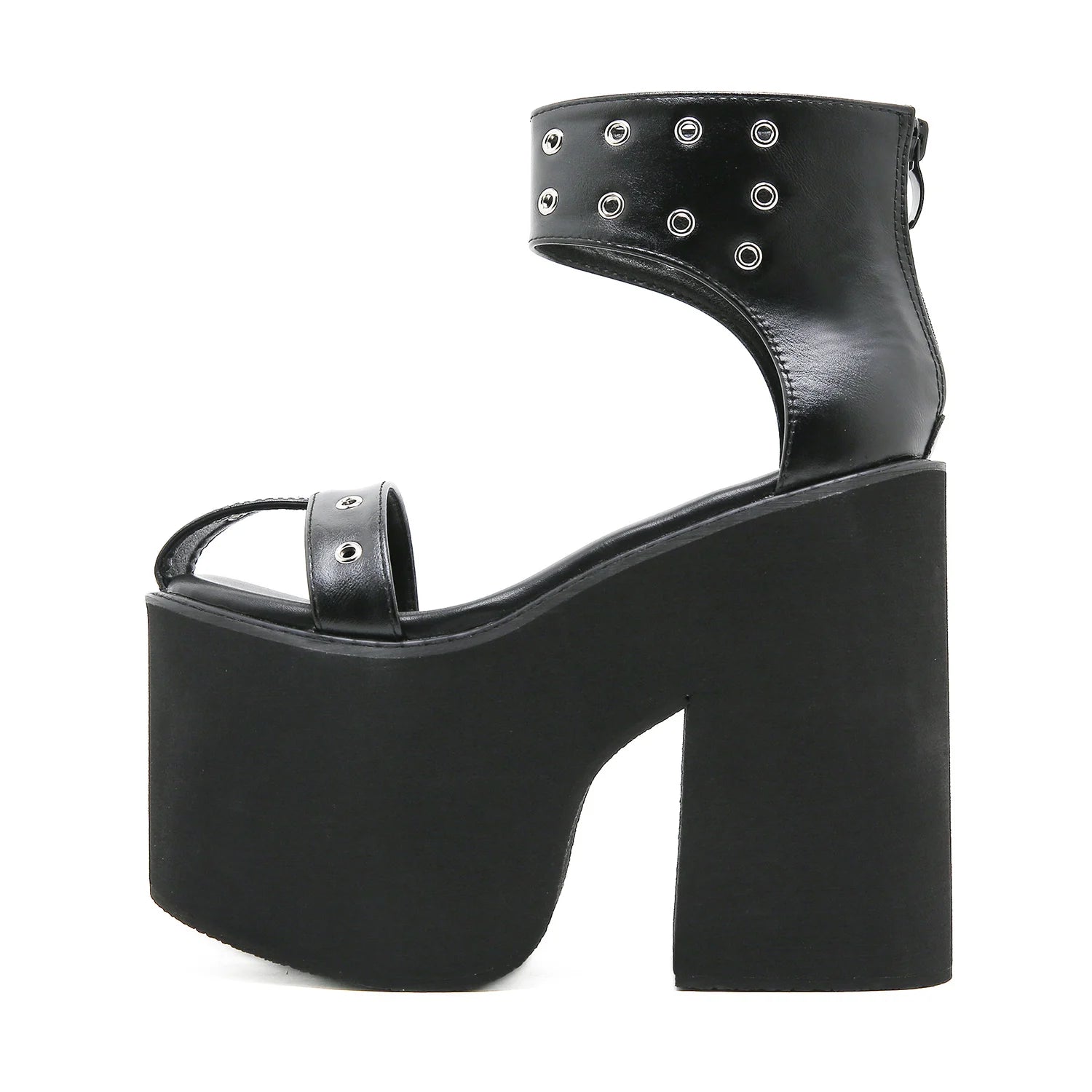 Gdgydh Summer Wide Fit Heeled Sandals Women Metal Rivet Punk Wedge Heels Platform Sandals Ankle Strap Ladies Cosplay Shoes