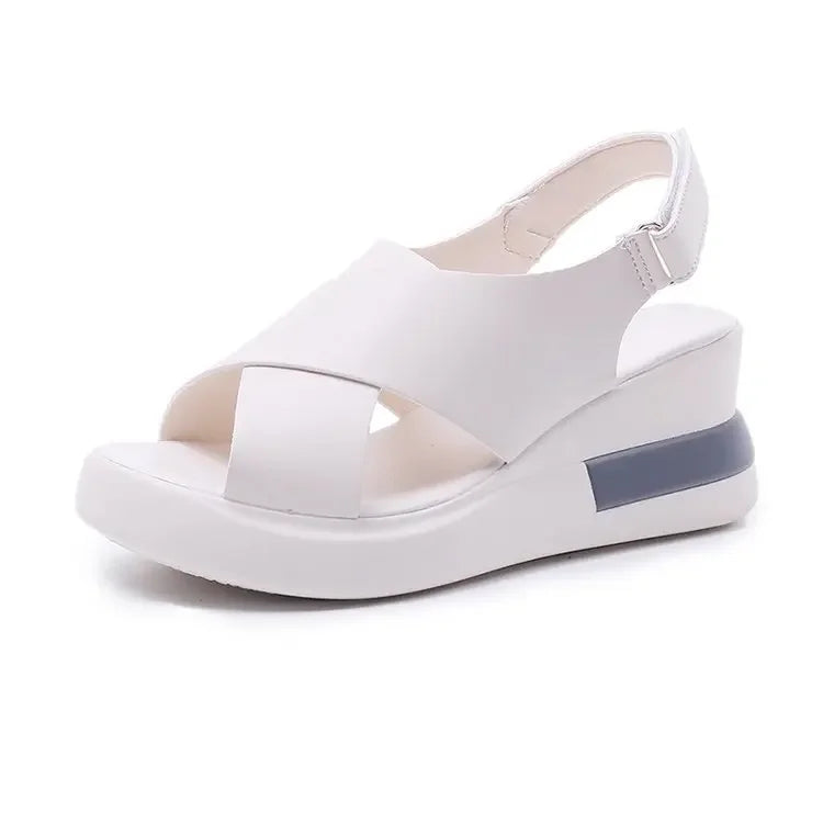 Summer Wedge Shoes for Women Sandals Solid Color Open Toe High Heels Casual Ladies Buckle Strap Fashion Female Sandalias Mujer