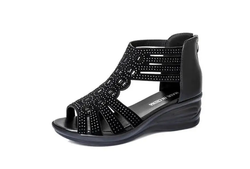 Sandal Woman Wedge Orthopedic Sandals for Women Black Shoe Elegant Brands Platform Roman Medium Heel Summer New 2025 Heels Shoes