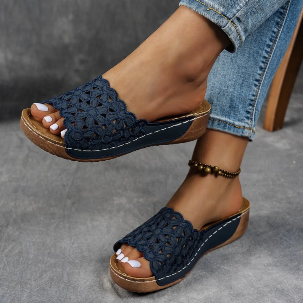 New Wedge Sandals Women Slippers Summer Platforms Shoes Floral Heel Slippers Comfortable Round Toe Slip-On Sandals Slides Women