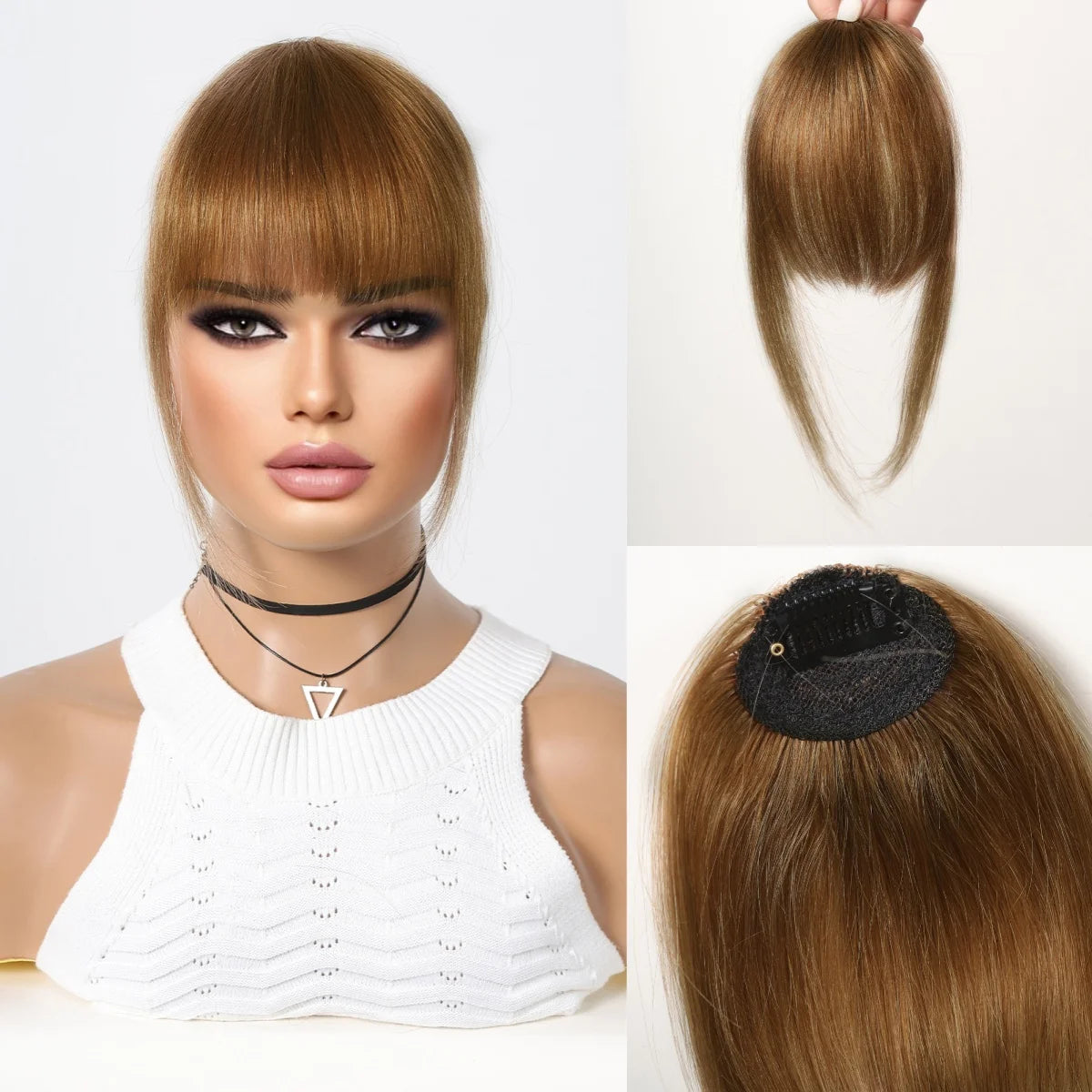 100% Human Hair Blonde Clip in Bangs Golden Platinum Blunt Cut Wispy Fringe with Sideburns for Women Natural Looking Hairpiece