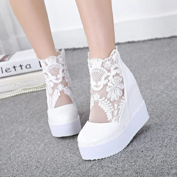 Fashion Woman Lace Shoes Wedge Heels Platform Pumps Sandals High Heel Women's Hollow-out Summer Non-slip Casual Designer Sandals