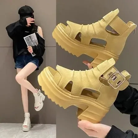 2025 Summer Sandals 8CM Wedge Heels Sneakers New Women Beach Flip Flop High Platform Casual Sandals Breathable Walking Slippers