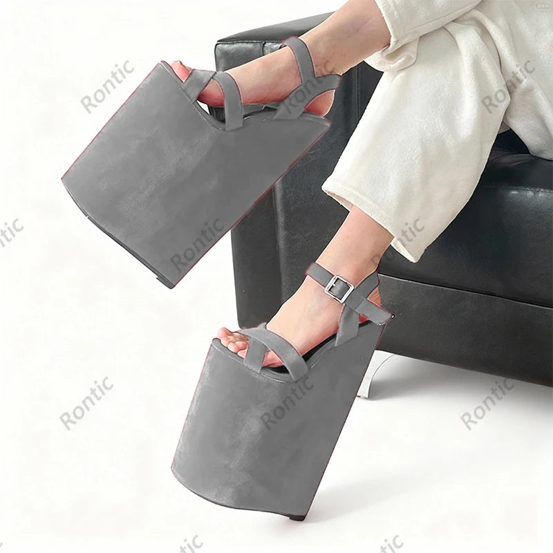 Rontic Artisan Crafted Red Leather Wedge Sandals - Women's High Heel Platform Ankle Strap Peep Toe Shoes US Plus Size 5-15