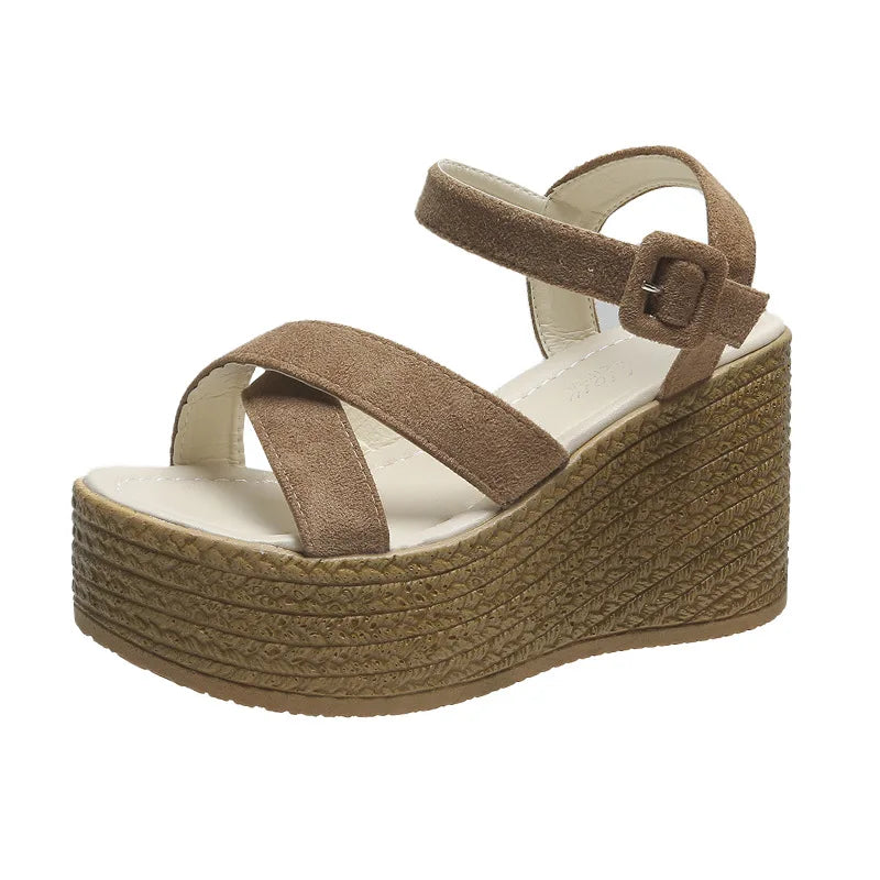 Fashion Wedge Sandals for Women Summer 2025 New Casual Non-slip Peep Toe Platform Shoes Rubber Sole Buckle Elegant Heels Women