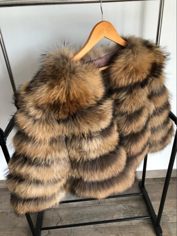 Winter Real Fur Women Raccoon Natural Fur Coat Silver Fox Long Vest Warm Luxury Jacket Parkas With Leather Fur Clothe For Female