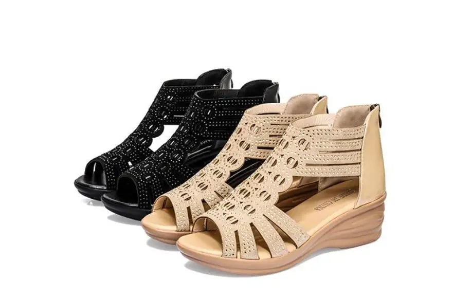 Sandal Woman Wedge Orthopedic Sandals for Women Black Shoe Elegant Brands Platform Roman Medium Heel Summer New 2025 Heels Shoes