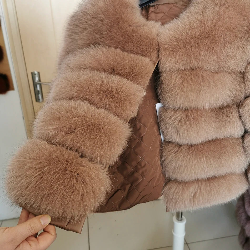 Winter Real Fur Women Raccoon Natural Fur Coat Silver Fox Long Vest Warm Luxury Jacket Parkas With Leather Fur Clothe For Female