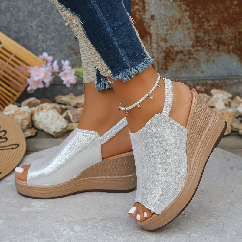 2026 New Gold Wedge Heeled Sandals Women Lightweight Thick Bottom Summer Sandals Woman Plus Size Platform Beach Sandles Female
