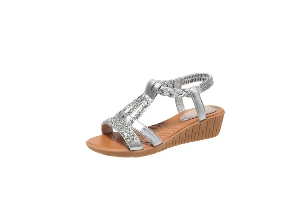 Shoes for Women Summer Women Wedge Bohemia Rhinestones Casual Platform Sandals Female Peep Toe Outdoor Beach Shoes 34-43