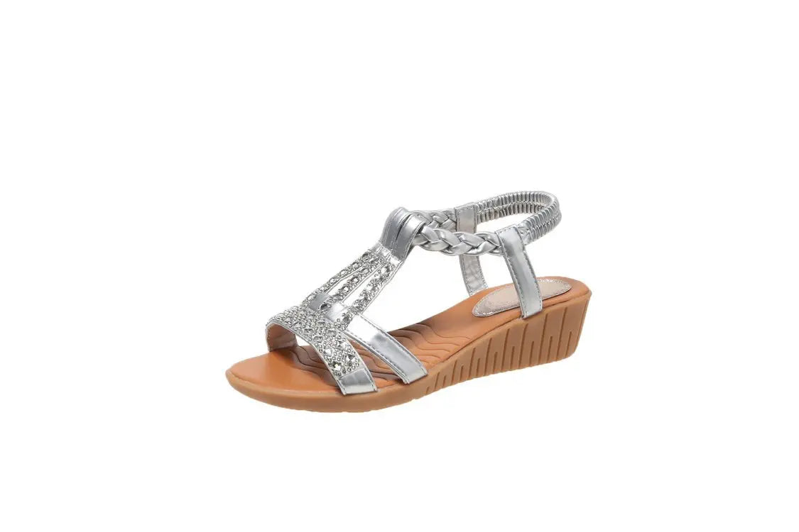 Shoes for Women Summer Women Wedge Bohemia Rhinestones Casual Platform Sandals Female Peep Toe Outdoor Beach Shoes 34-43