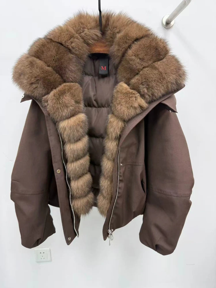 Reality Fur Jacket windproof Women Real Fur Jacket White Goose Down Coat Winter Thick Warm Casual Natural Fox Fur Collar Autumn