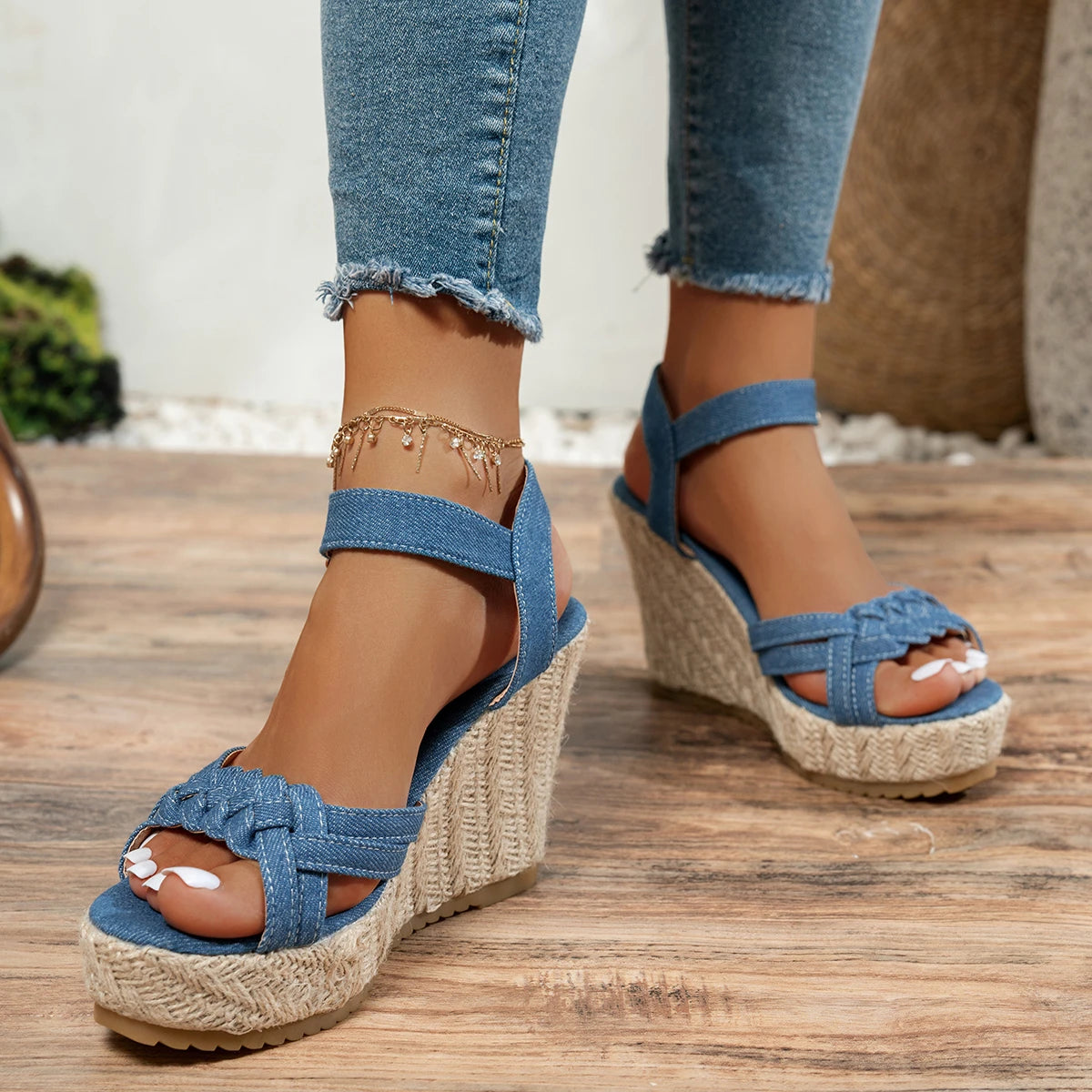 Women Wedge Sandals Thick Bottom Retro Open Toe Ladies Shoes 2025 Fashion Platform Plus Size High Heels Sandals Zapatos De Mujer