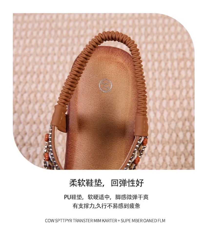 Travel wedge heel Roman sandals women's new style European and American ethnic style open-toe vacation travel leisure fashion