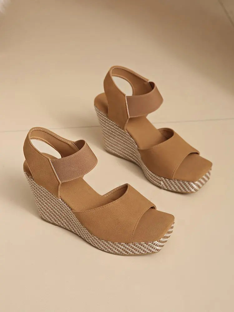 Women'S Thick Soled Square Toe Wedge Sandals Slip with Elastic Straps Toe Design for Height Summer Sandals Princess Shoes