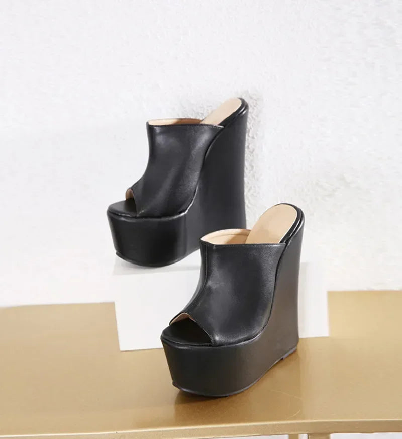 Aneikeh Summer Shallow Designer Fashion Peep Toe Platform Wedge Woman Slippers Shoes Super High Heels Sandals Size 35-42