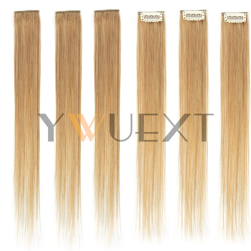 YWUEXT 6PCS Mini Clip in Human Hair Pad 1clip on Machine Weft Hair Extensions 12"-16" Natural Straight Clip Hair Piece 30g/pack