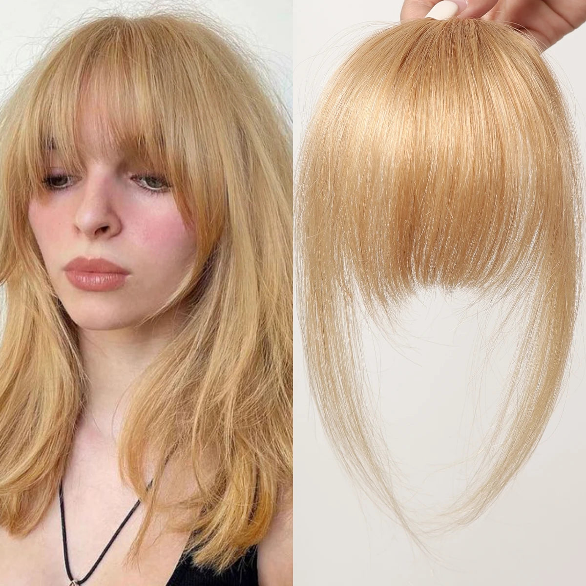 100% Human Hair Blonde Clip in Bangs Golden Platinum Blunt Cut Wispy Fringe with Sideburns for Women Natural Looking Hairpiece