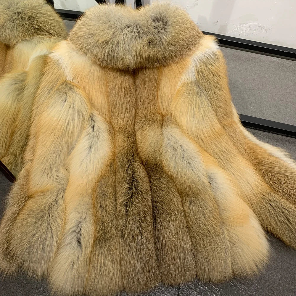 Red Fox Fur Coat Long Sleeve with Collar Ladies Real Fur Jacket Natural Fox Cloth